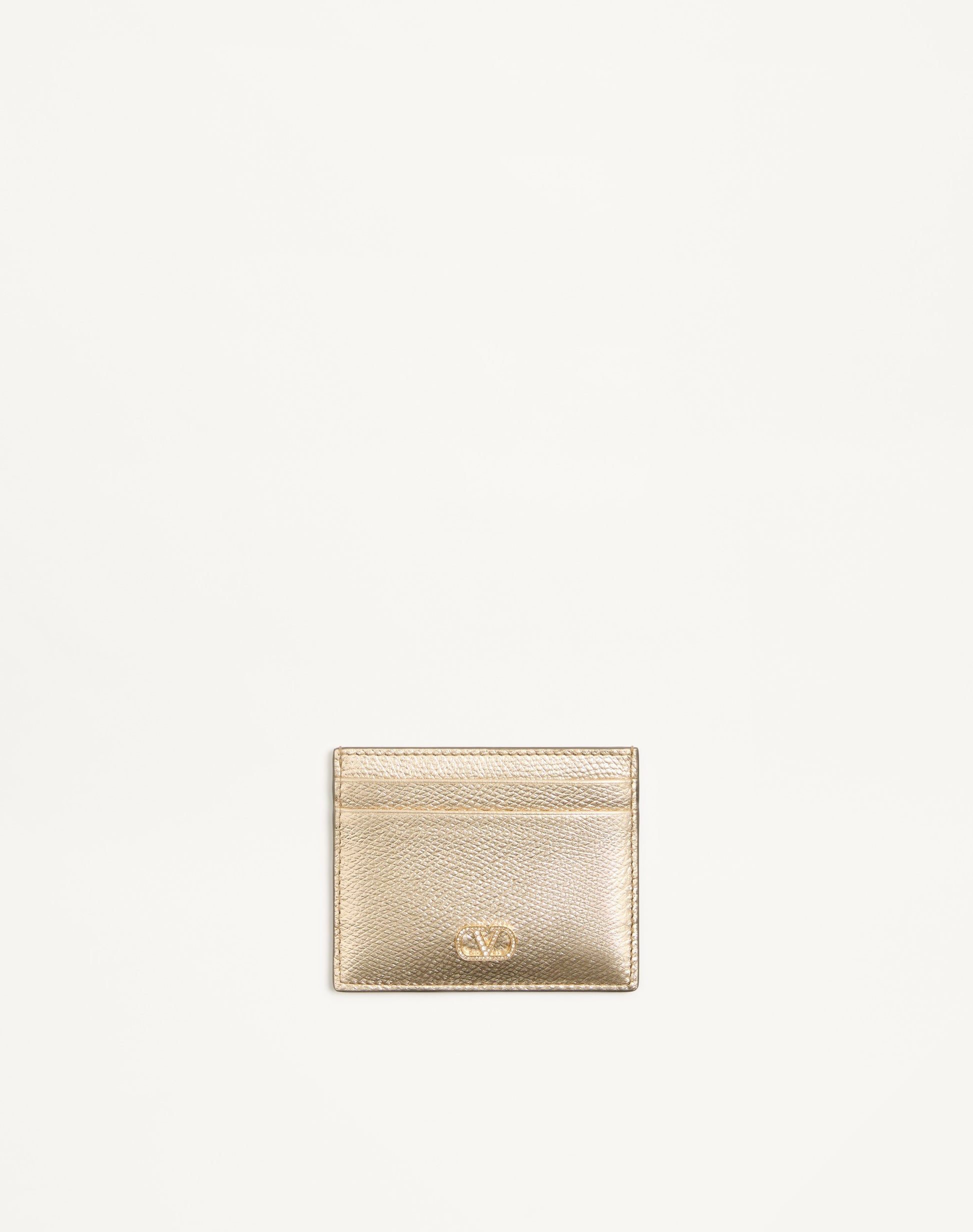 Vlogo Signature Card Holder In Laminated Grainy Calfskin With Jewel Logo