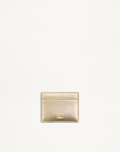 Vlogo Signature Card Holder In Laminated Grainy Calfskin With Jewel Logo
