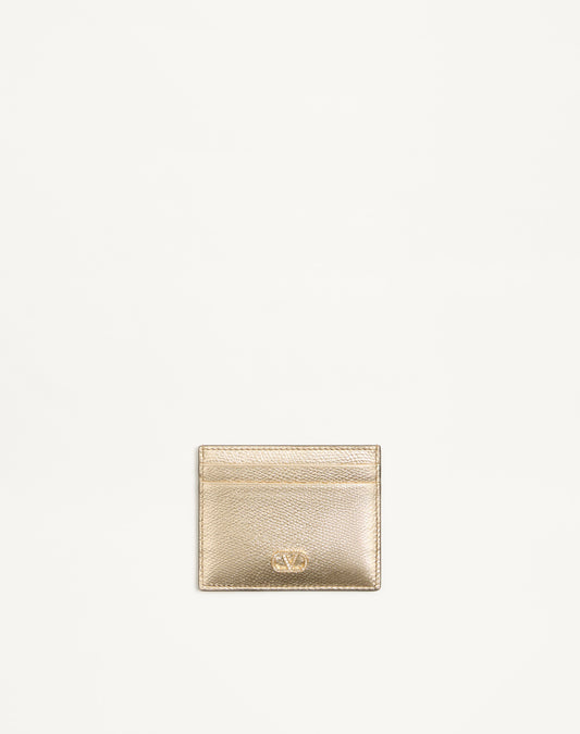 Vlogo Signature Card Holder In Laminated Grainy Calfskin With Jewel Logo
