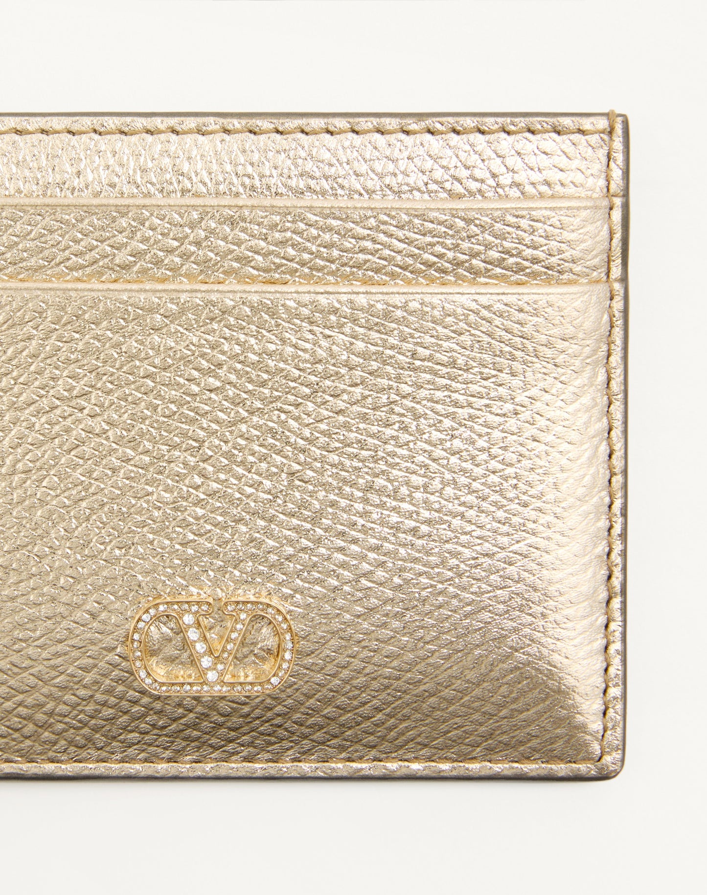 Vlogo Signature Card Holder In Laminated Grainy Calfskin With Jewel Logo