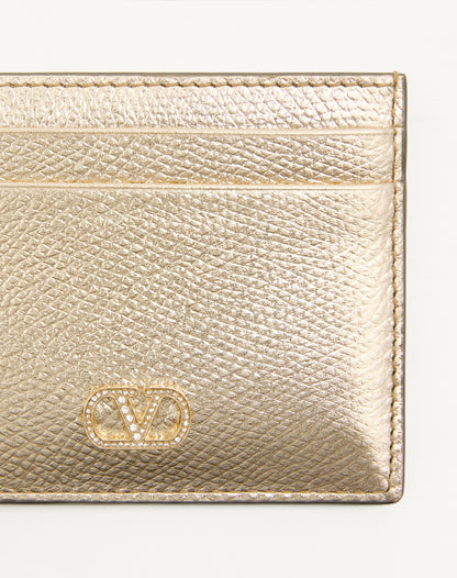 Vlogo Signature Card Holder In Laminated Grainy Calfskin With Jewel Logo