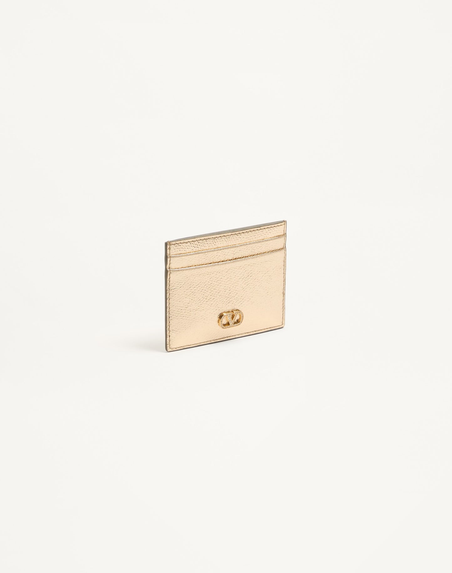 Vlogo Signature Card Holder In Laminated Grainy Calfskin With Jewel Logo