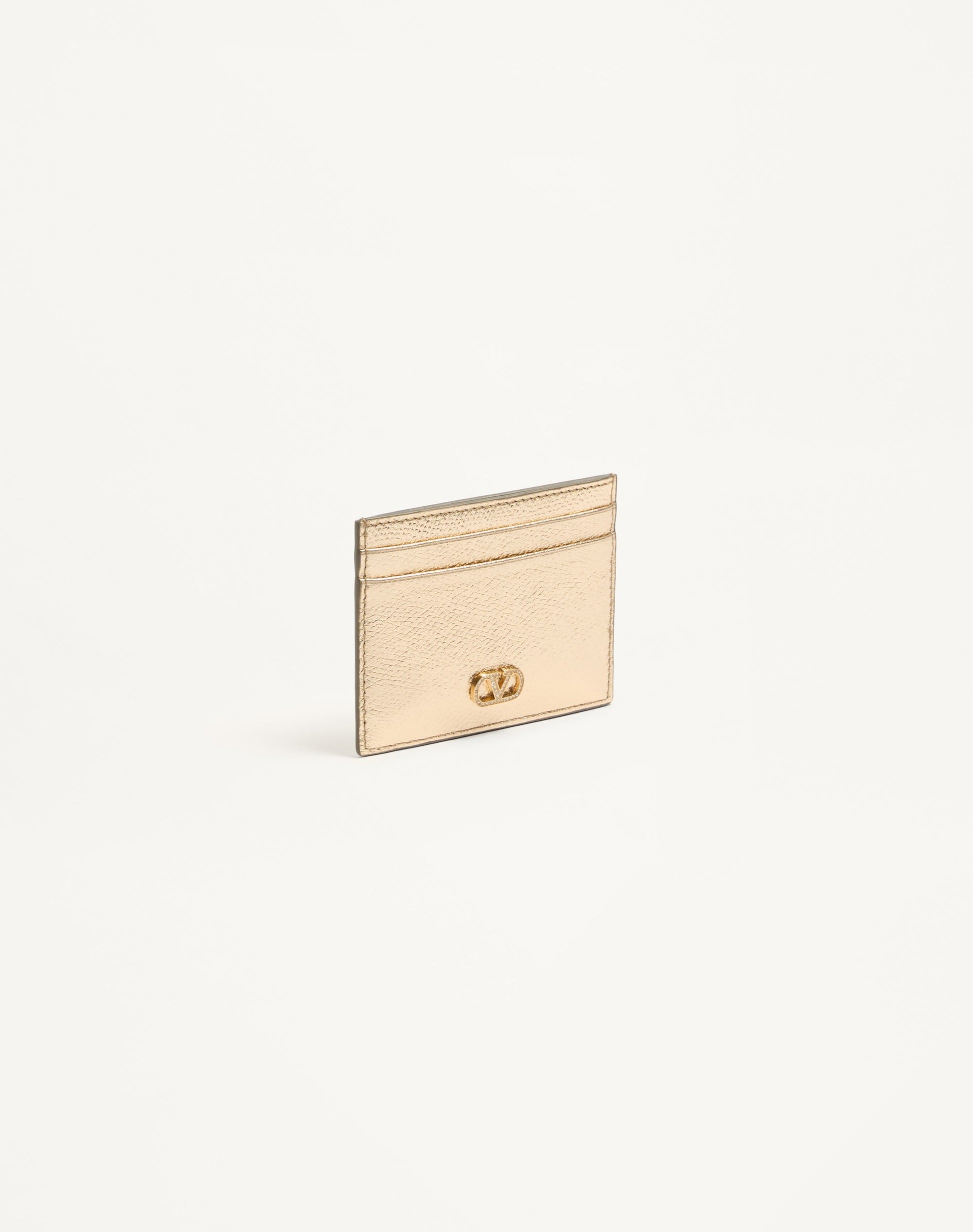 Vlogo Signature Card Holder In Laminated Grainy Calfskin With Jewel Logo
