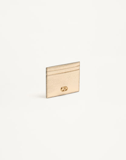 Vlogo Signature Card Holder In Laminated Grainy Calfskin With Jewel Logo