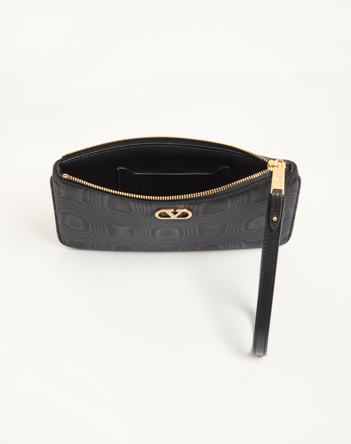 Vlogo Signature Clutch In Moiré Fabric With Jewel Logo.