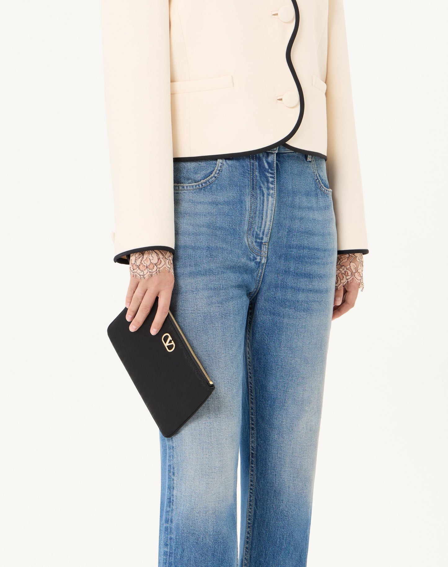 Vlogo Signature Clutch In Moiré Fabric With Jewel Logo.