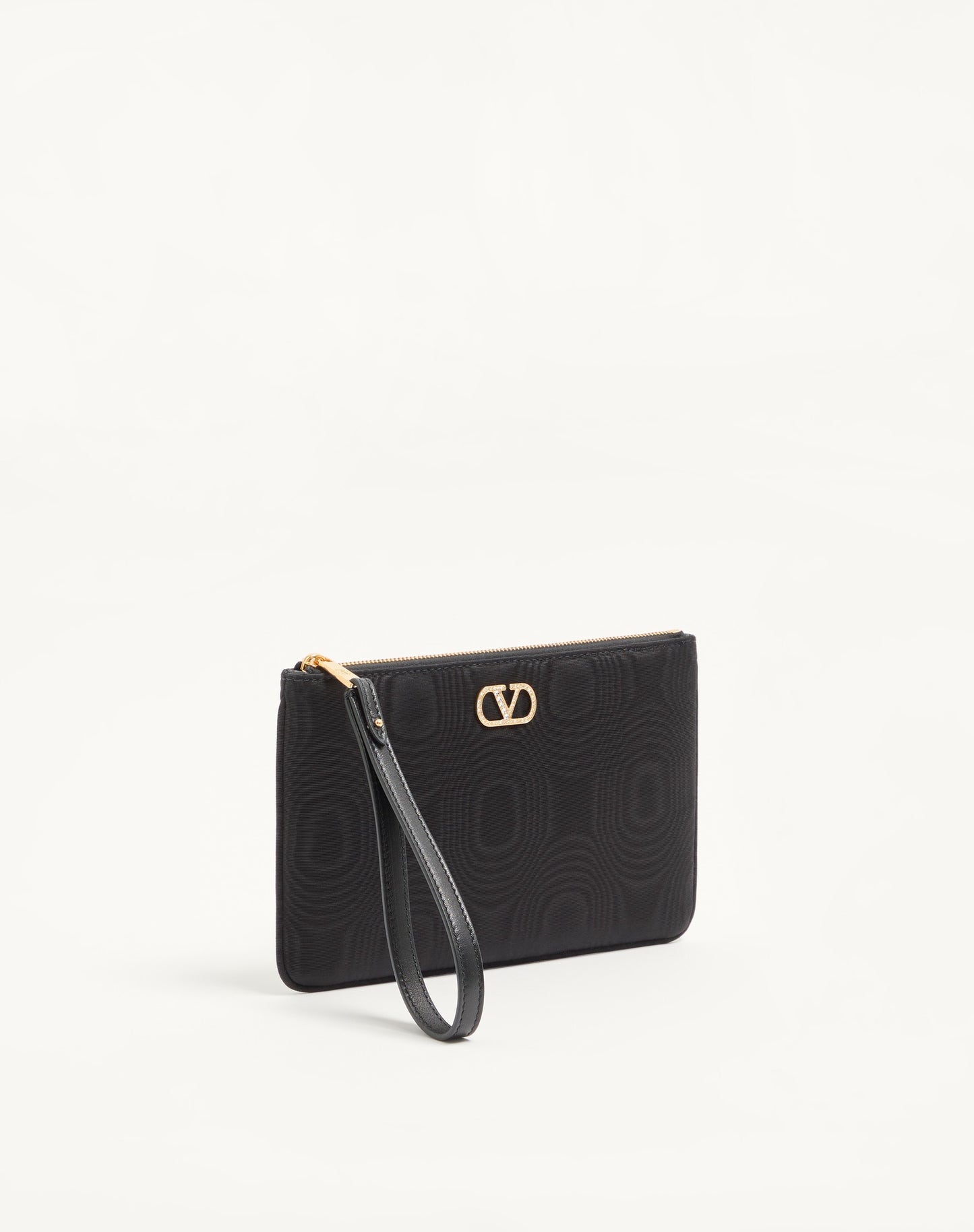 Vlogo Signature Clutch In Moiré Fabric With Jewel Logo.