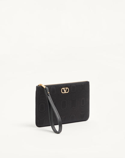 Vlogo Signature Clutch In Moiré Fabric With Jewel Logo.