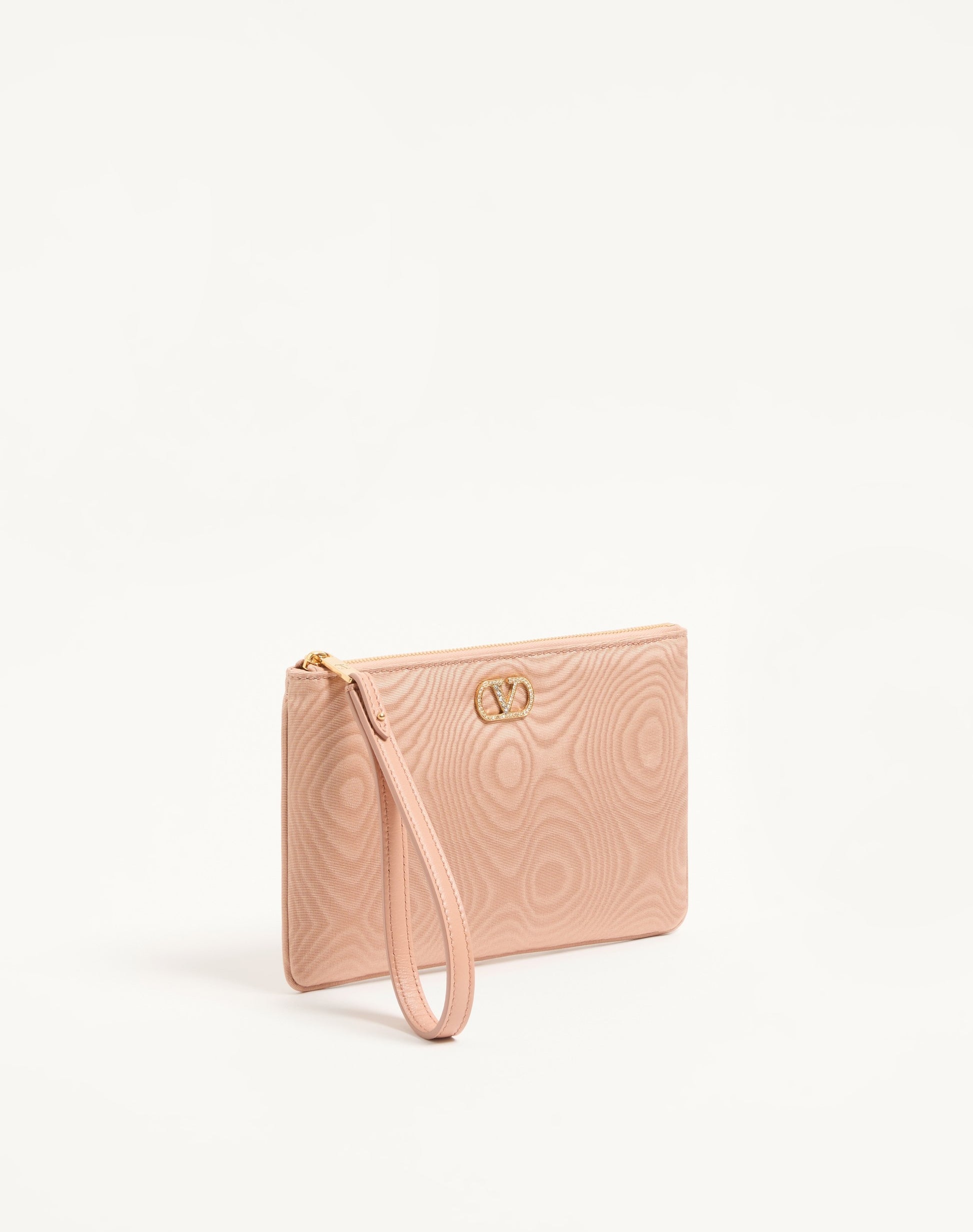 Vlogo Signature Clutch In Moiré Fabric With Jewel Logo.