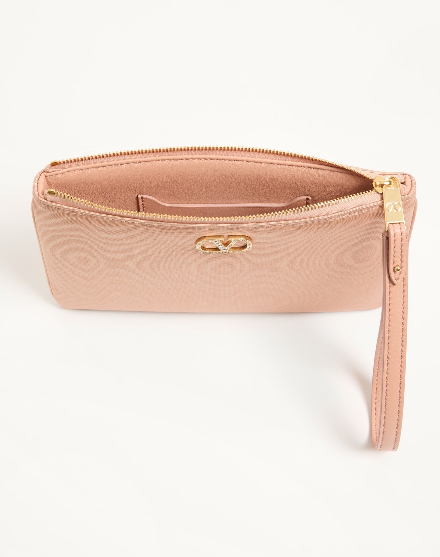 Vlogo Signature Clutch In Moiré Fabric With Jewel Logo.
