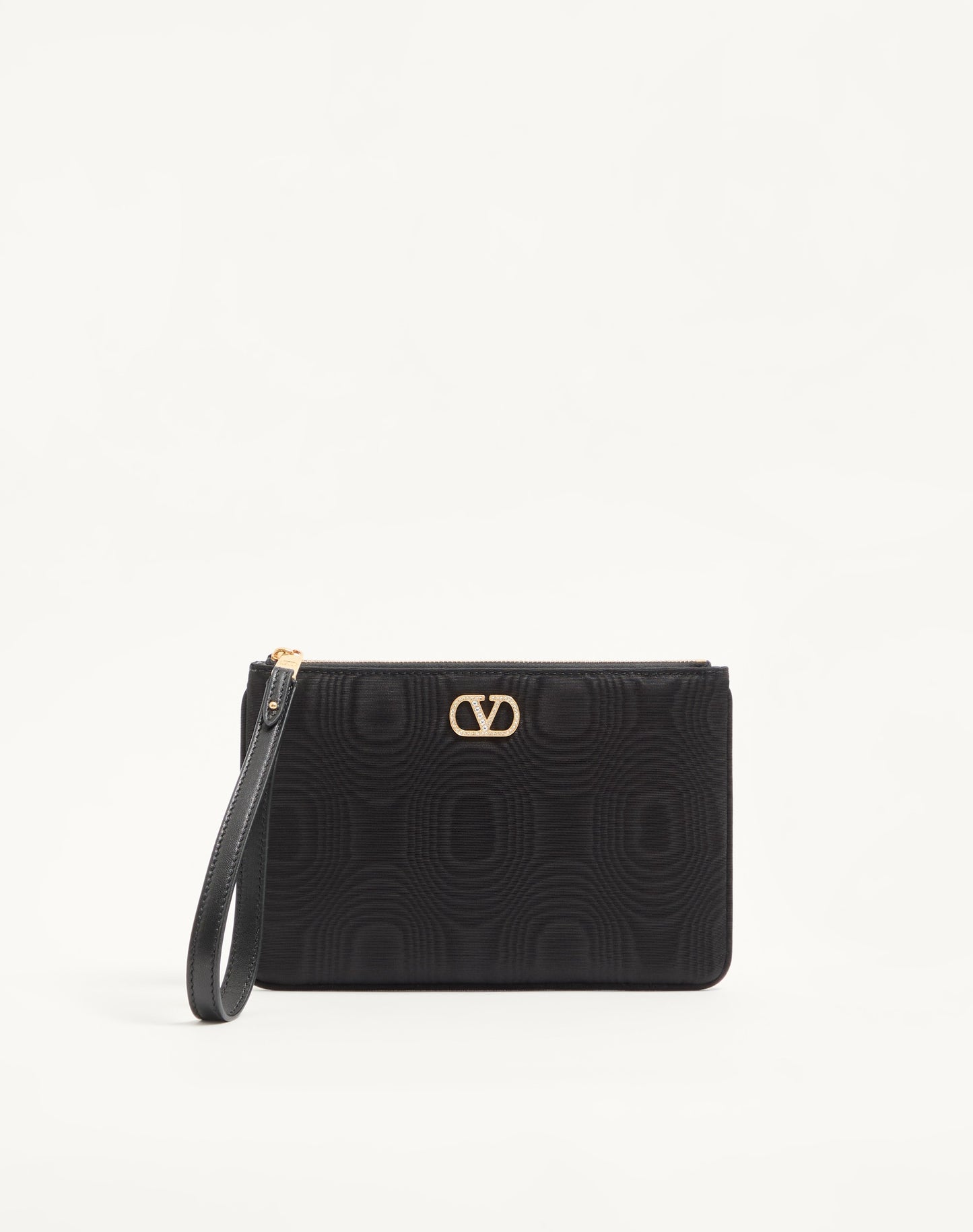 Vlogo Signature Clutch In Moiré Fabric With Jewel Logo.