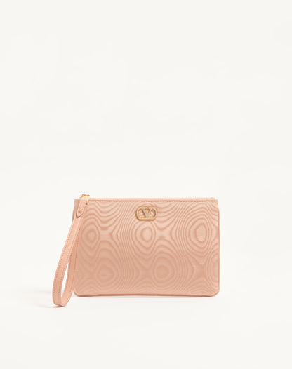 Vlogo Signature Clutch In Moiré Fabric With Jewel Logo.