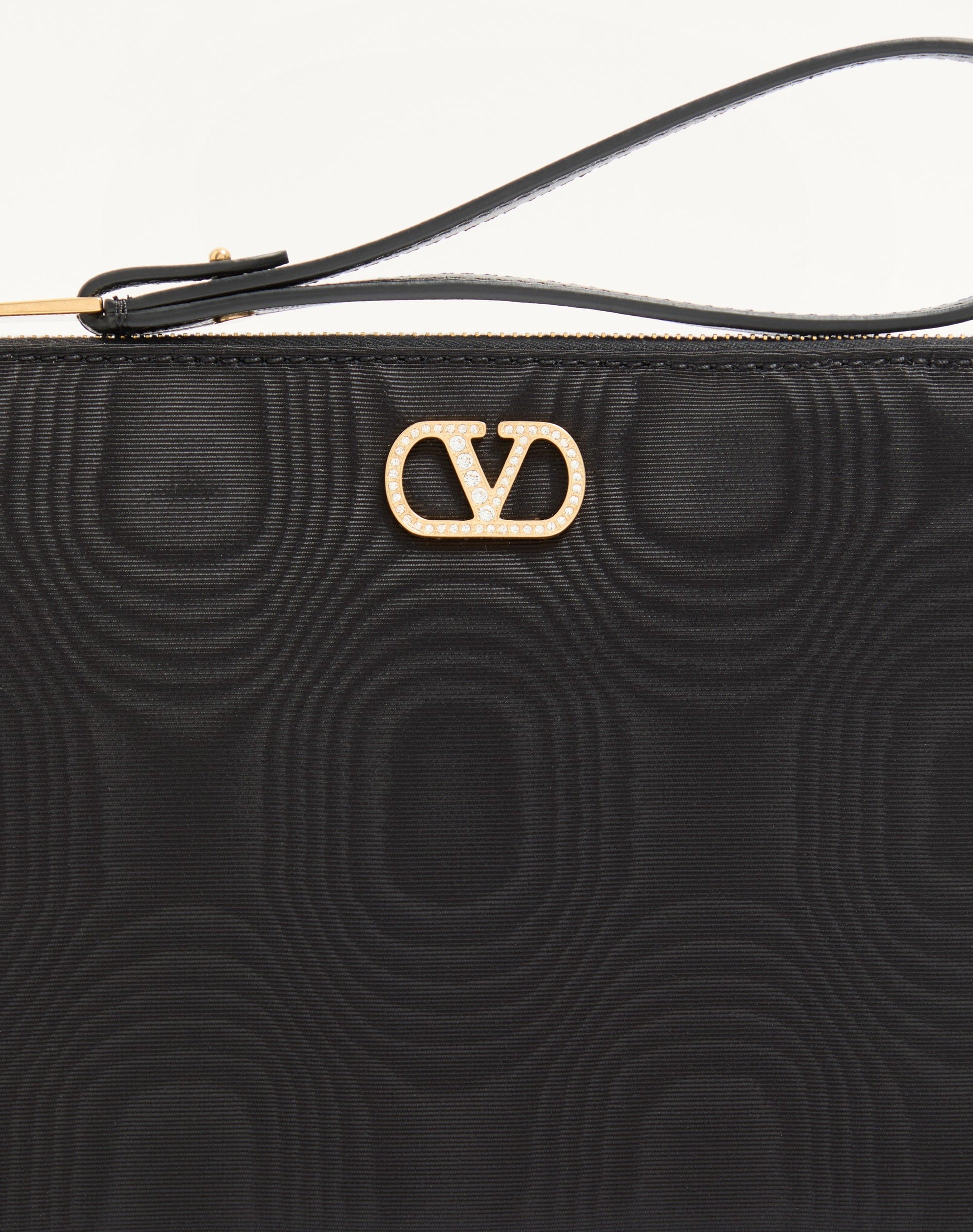 Vlogo Signature Clutch In Moiré Fabric With Jewel Logo.