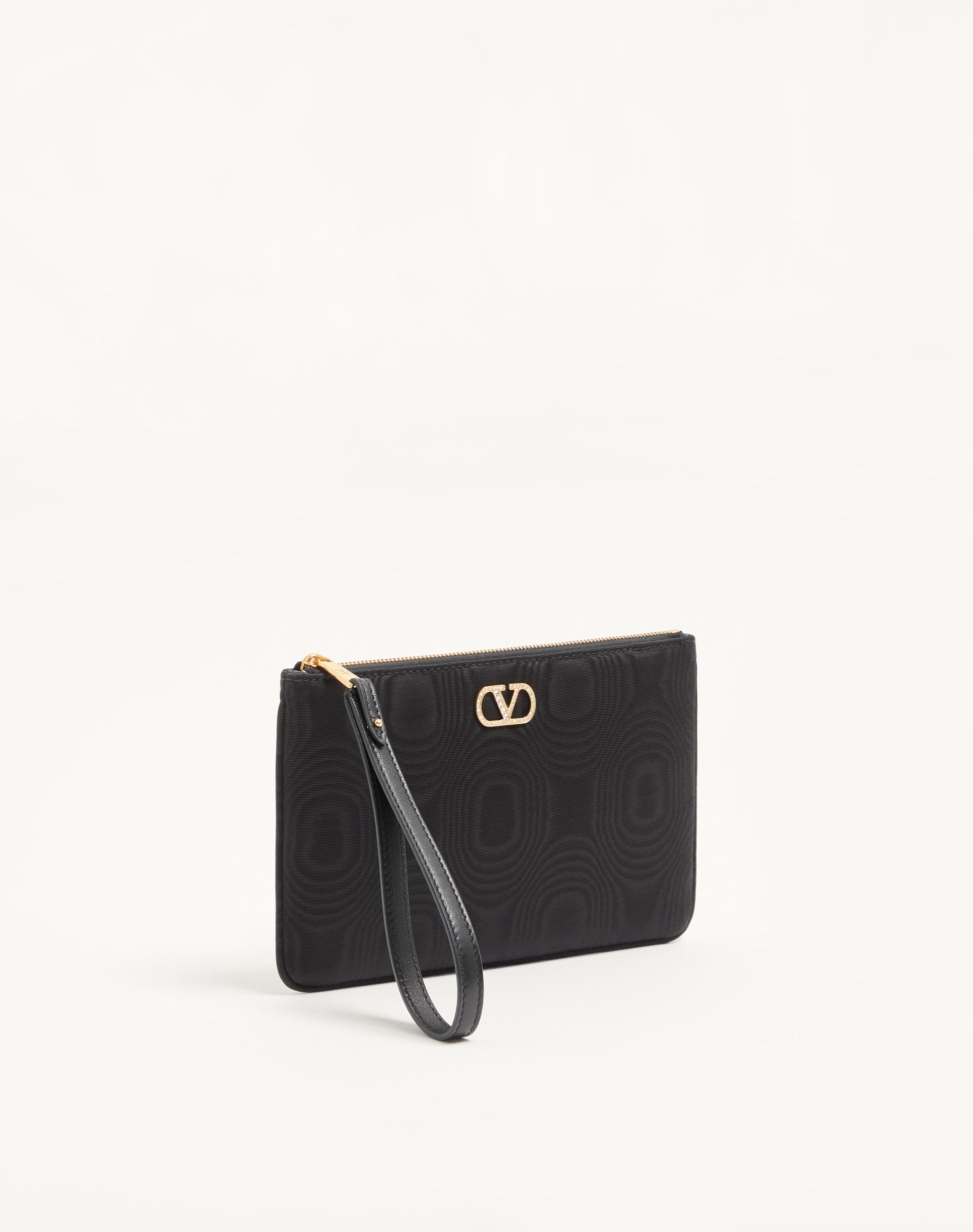 Vlogo Signature Clutch In Moiré Fabric With Jewel Logo.