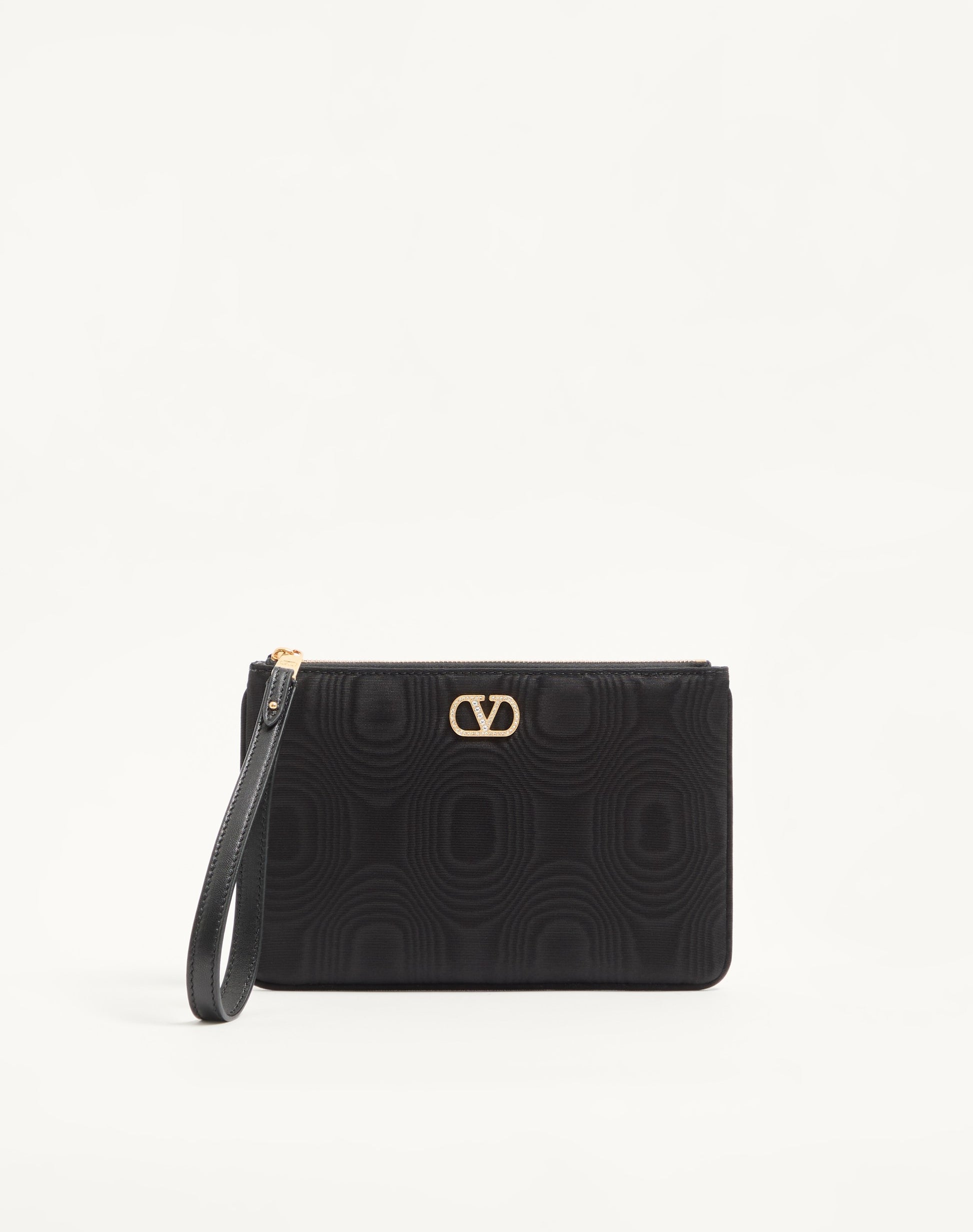 Vlogo Signature Clutch In Moiré Fabric With Jewel Logo.
