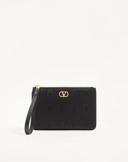 Vlogo Signature Clutch In Moiré Fabric With Jewel Logo.
