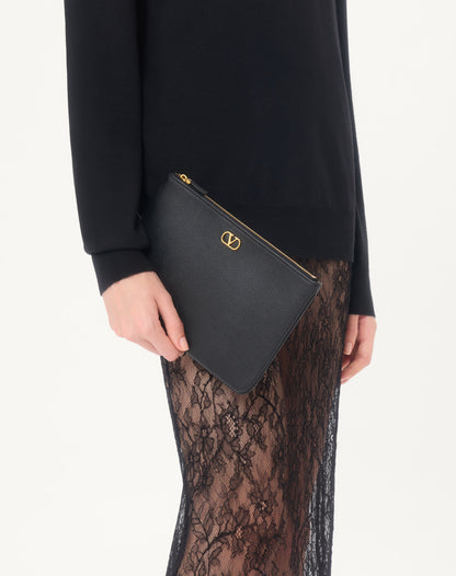 Vlogo Signature Grainy Calfskin Clutch Bag