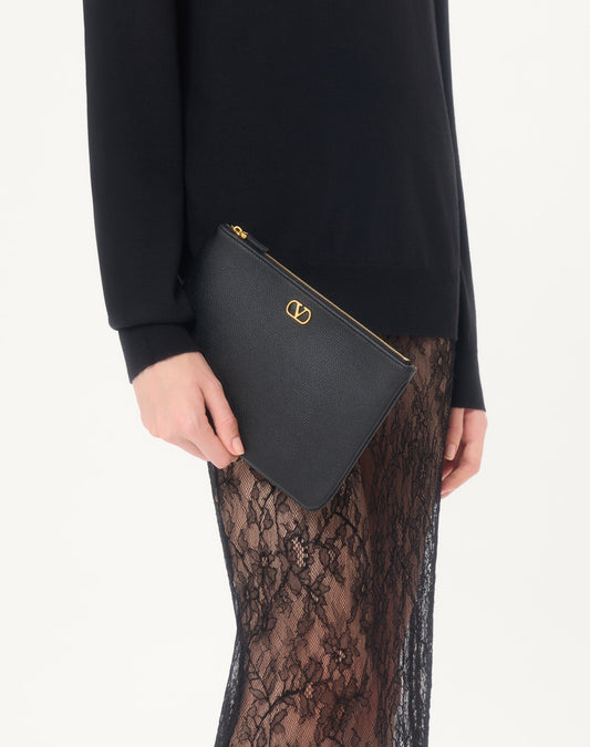 Vlogo Signature Grainy Calfskin Clutch Bag
