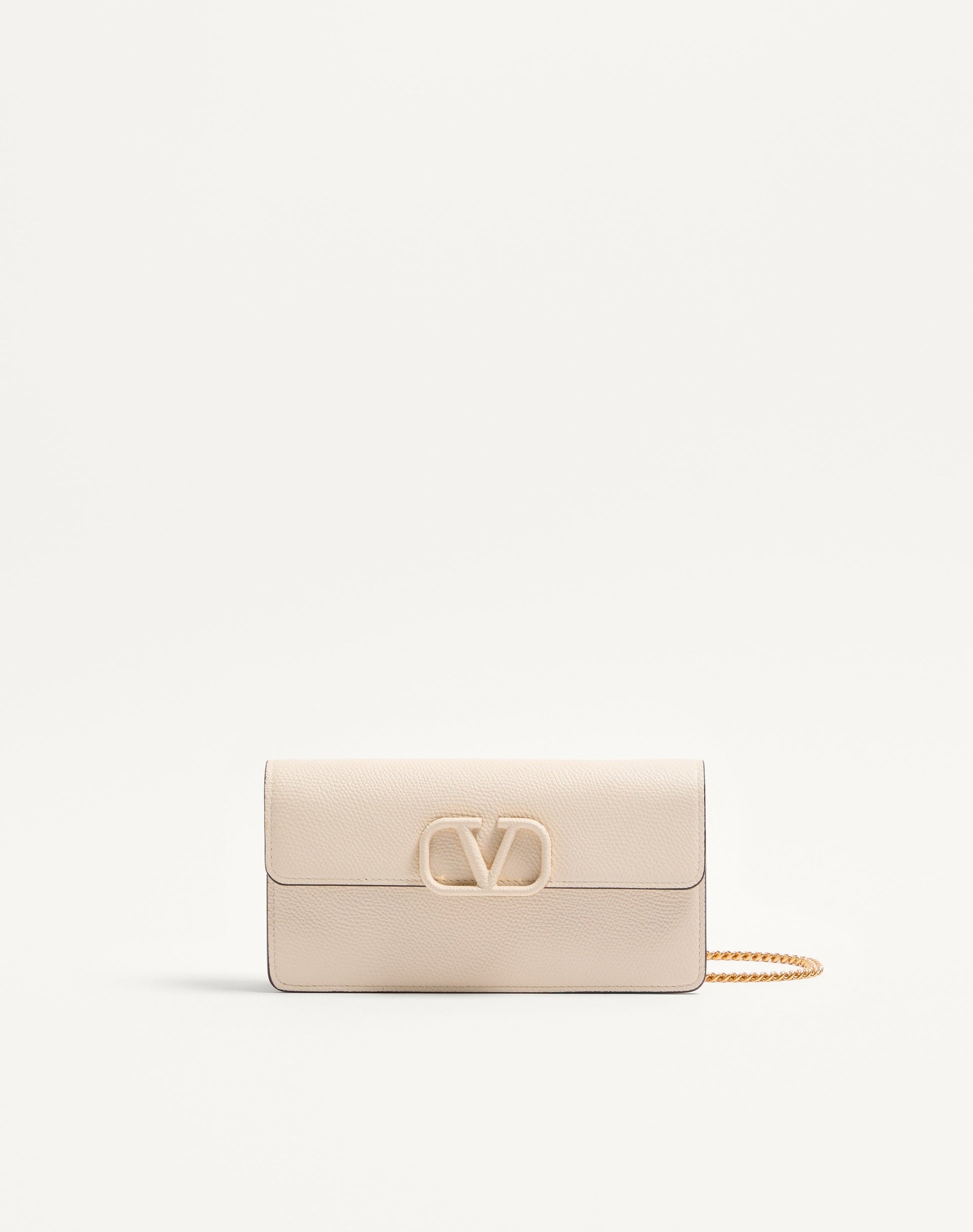 Vlogo Signature Grainy Calfskin Wallet With Chain