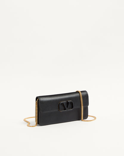 Vlogo Signature Grainy Calfskin Wallet With Chain