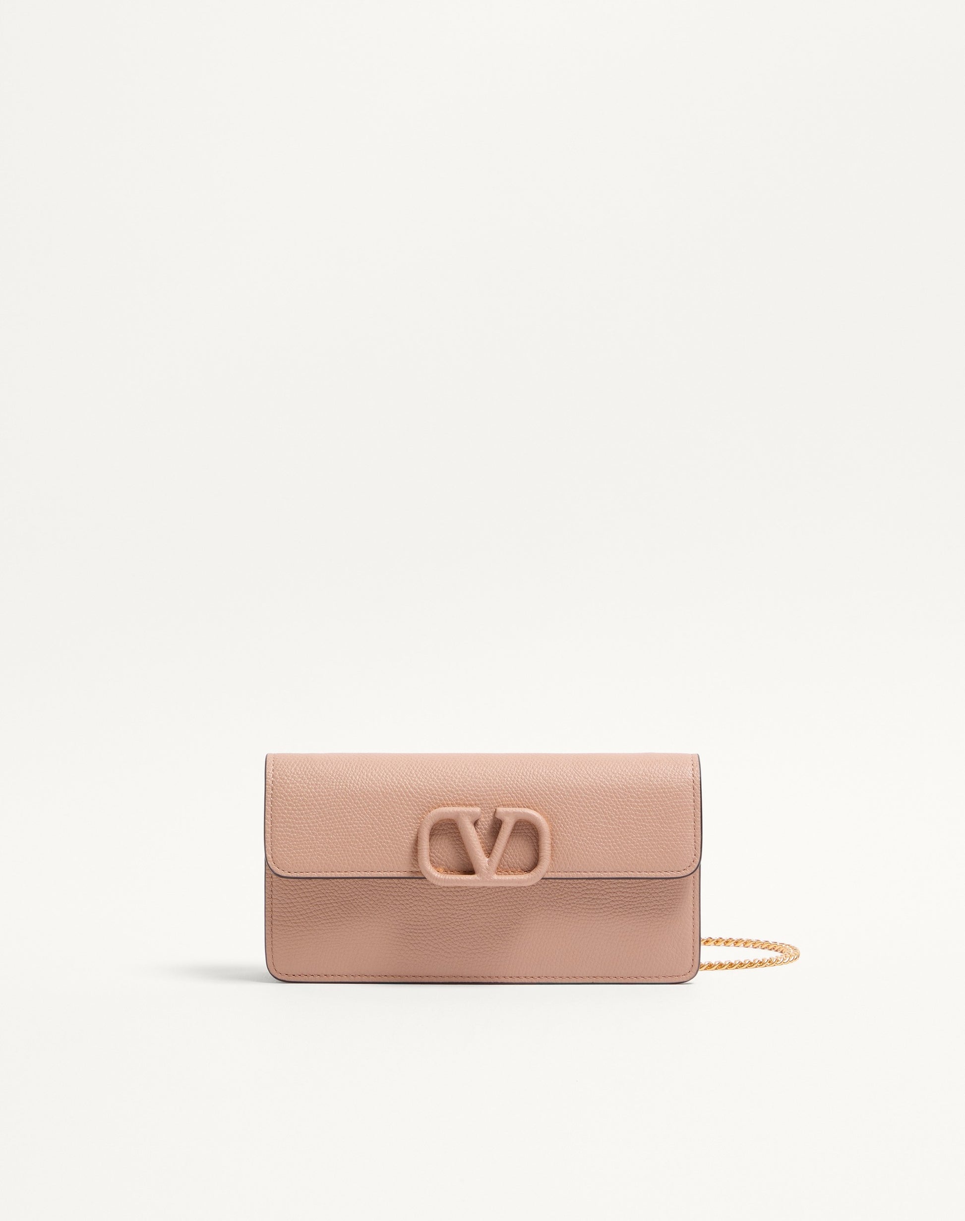 Vlogo Signature Grainy Calfskin Wallet With Chain
