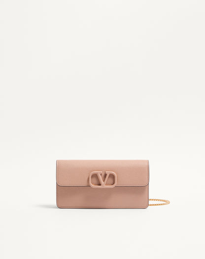 Vlogo Signature Grainy Calfskin Wallet With Chain