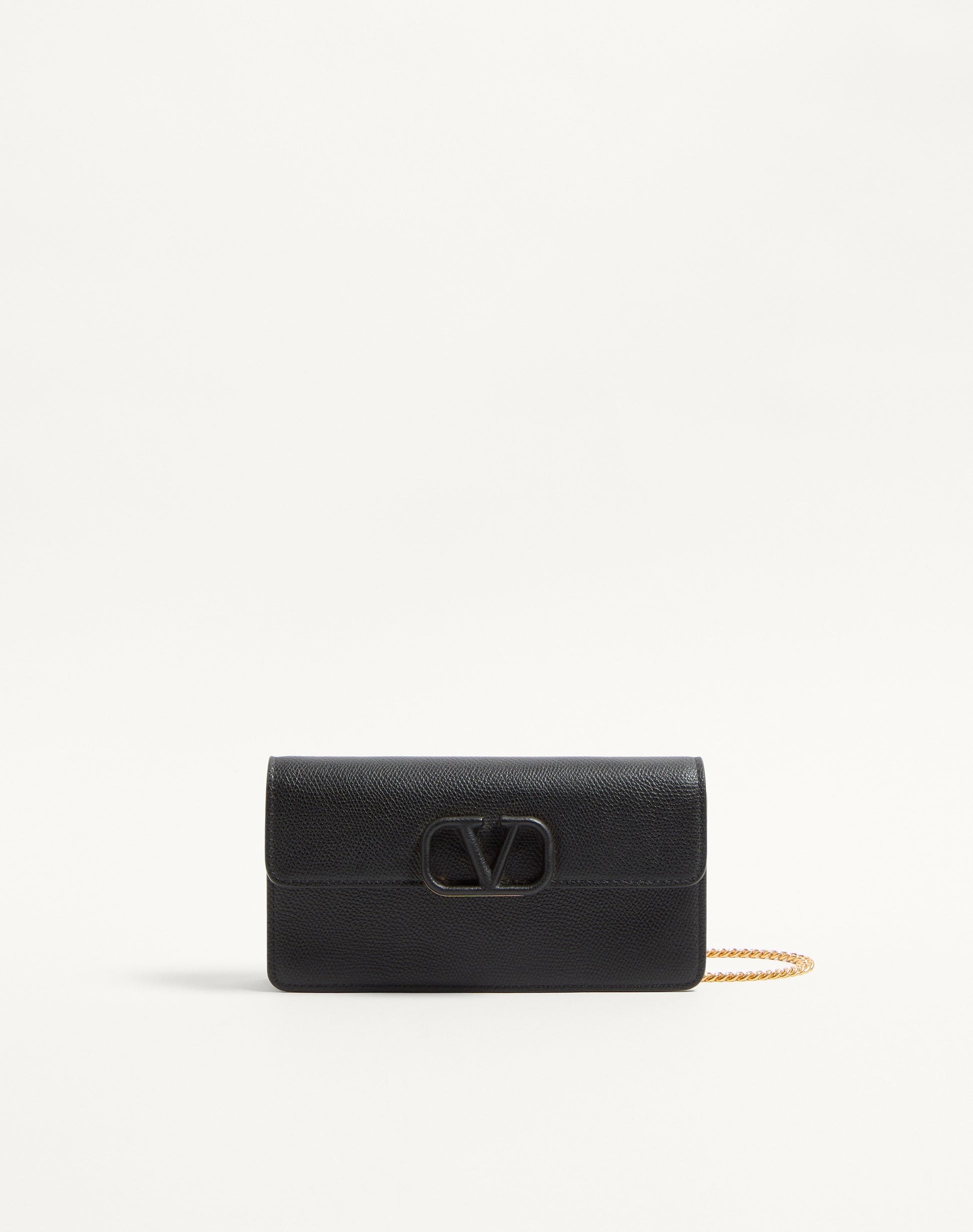 Vlogo Signature Grainy Calfskin Wallet With Chain