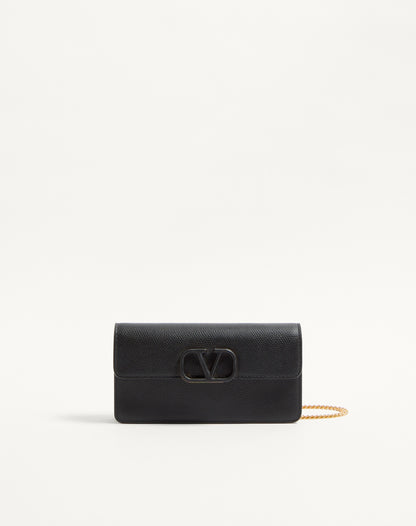 Vlogo Signature Grainy Calfskin Wallet With Chain