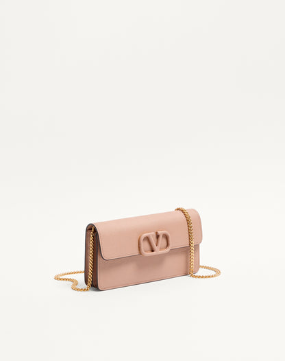 Vlogo Signature Grainy Calfskin Wallet With Chain