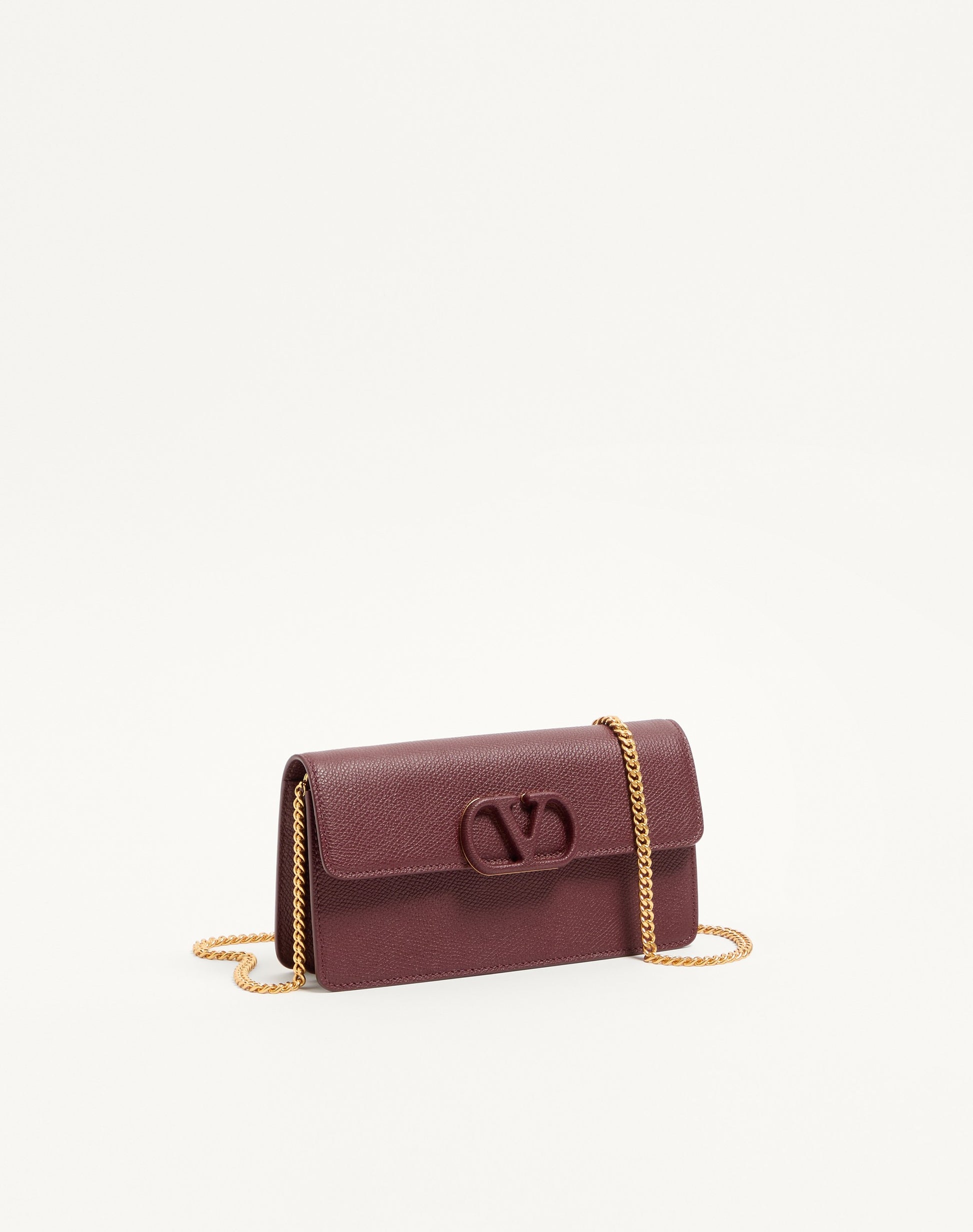Vlogo Signature Grainy Calfskin Wallet With Chain