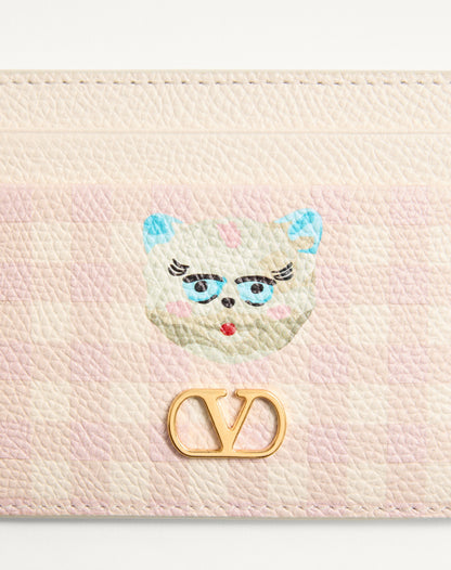Vlogo Signature Le Chat De La Maison Cardholder In Grainy Calfskin