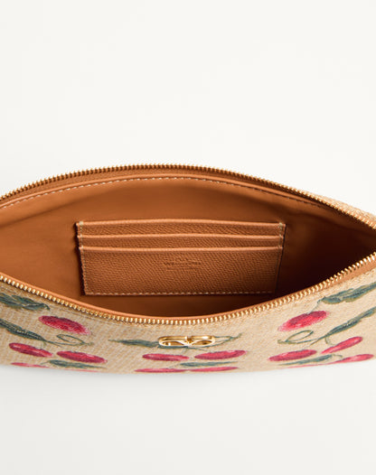 Vlogo Signature Pouch In Jacquard Raffia With Cherryfic Pattern