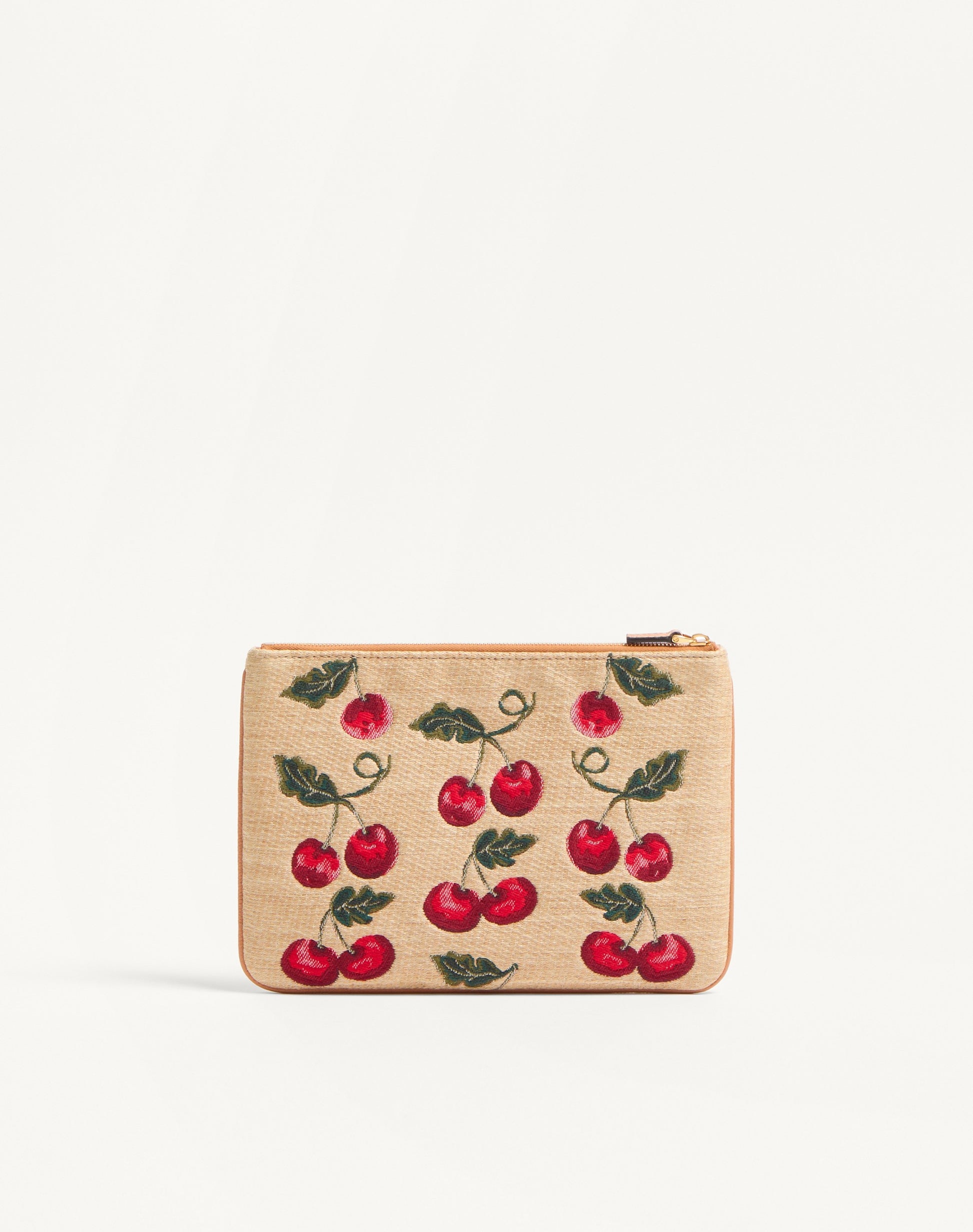 Vlogo Signature Pouch In Jacquard Raffia With Cherryfic Pattern
