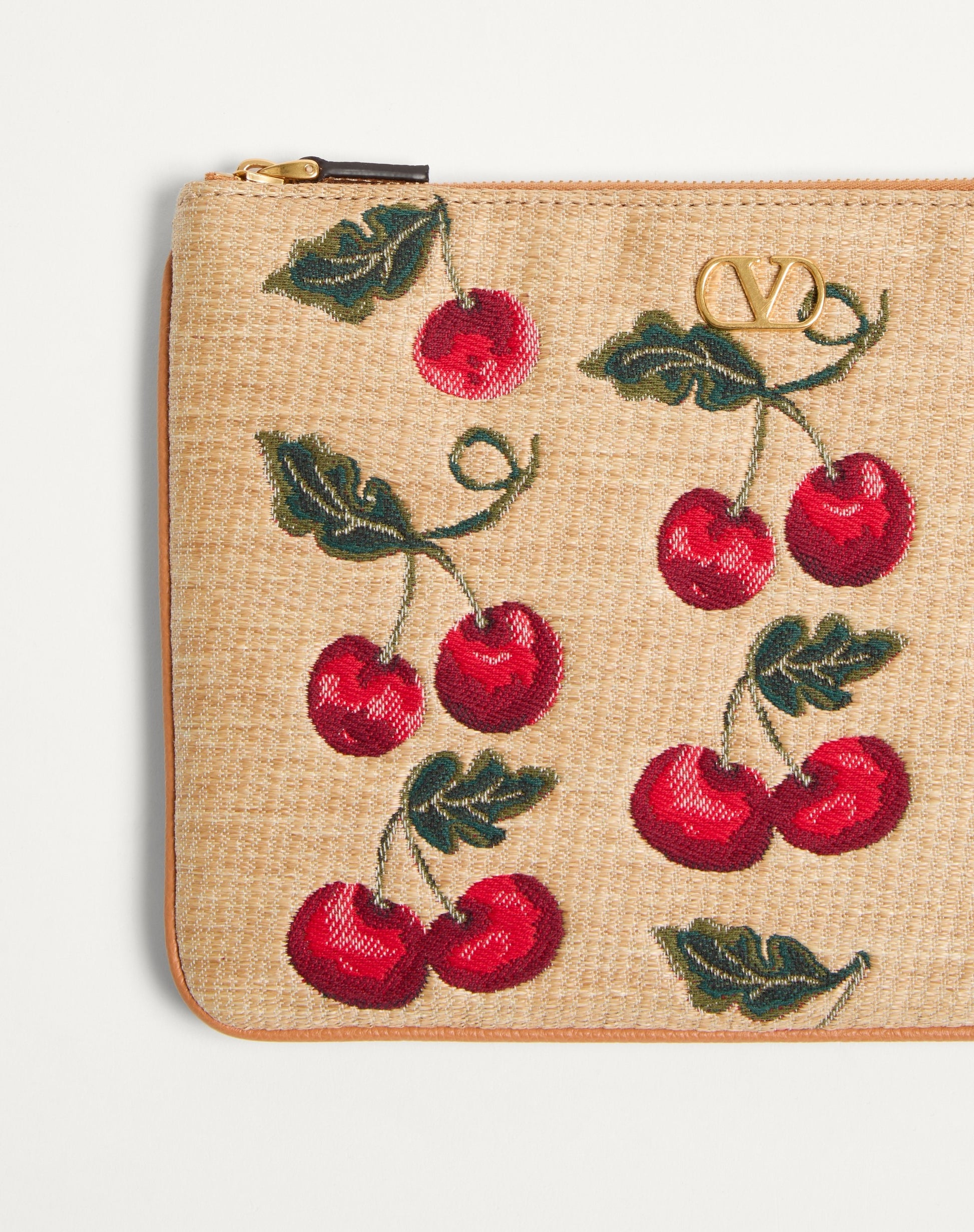 Vlogo Signature Pouch In Jacquard Raffia With Cherryfic Pattern