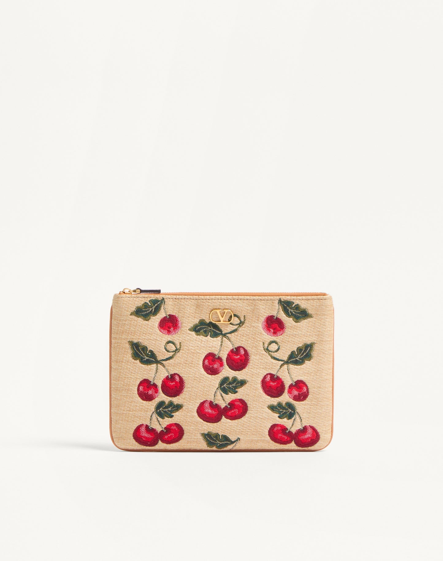 Vlogo Signature Pouch In Jacquard Raffia With Cherryfic Pattern