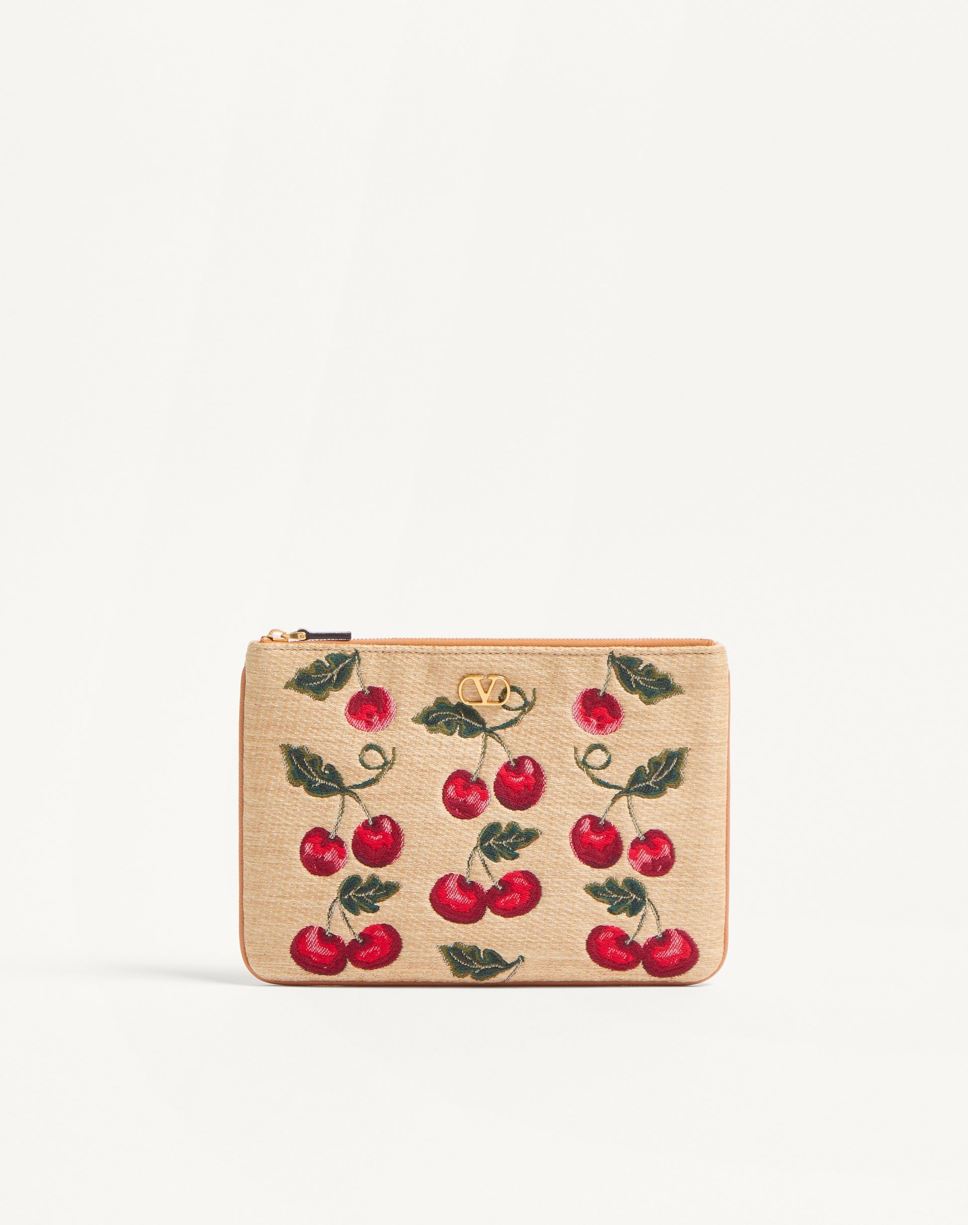 Vlogo Signature Pouch In Jacquard Raffia With Cherryfic Pattern