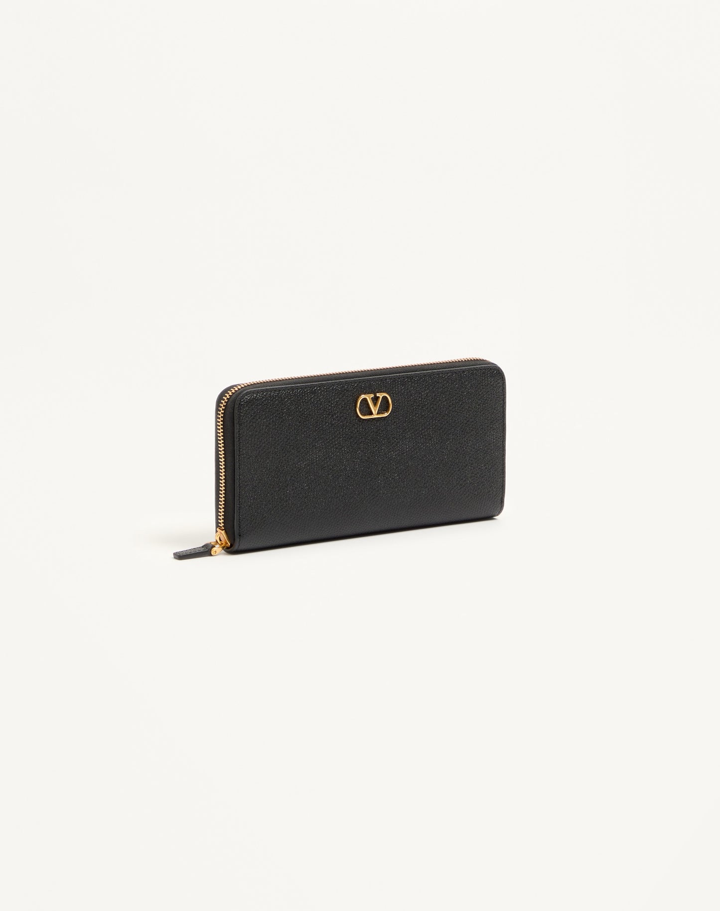 Vlogo Signature Zip Wallet In Grainy Calfskin