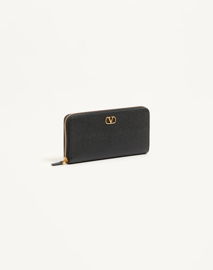 Vlogo Signature Zip Wallet In Grainy Calfskin