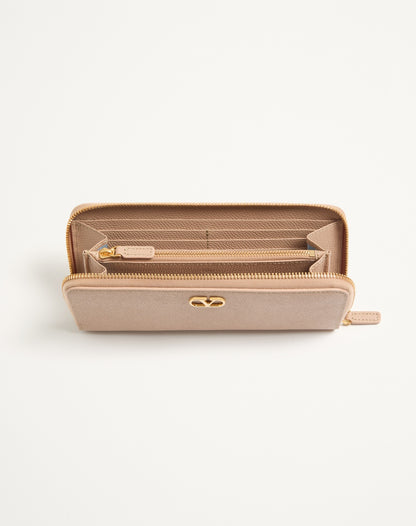 Vlogo Signature Zip Wallet In Grainy Calfskin