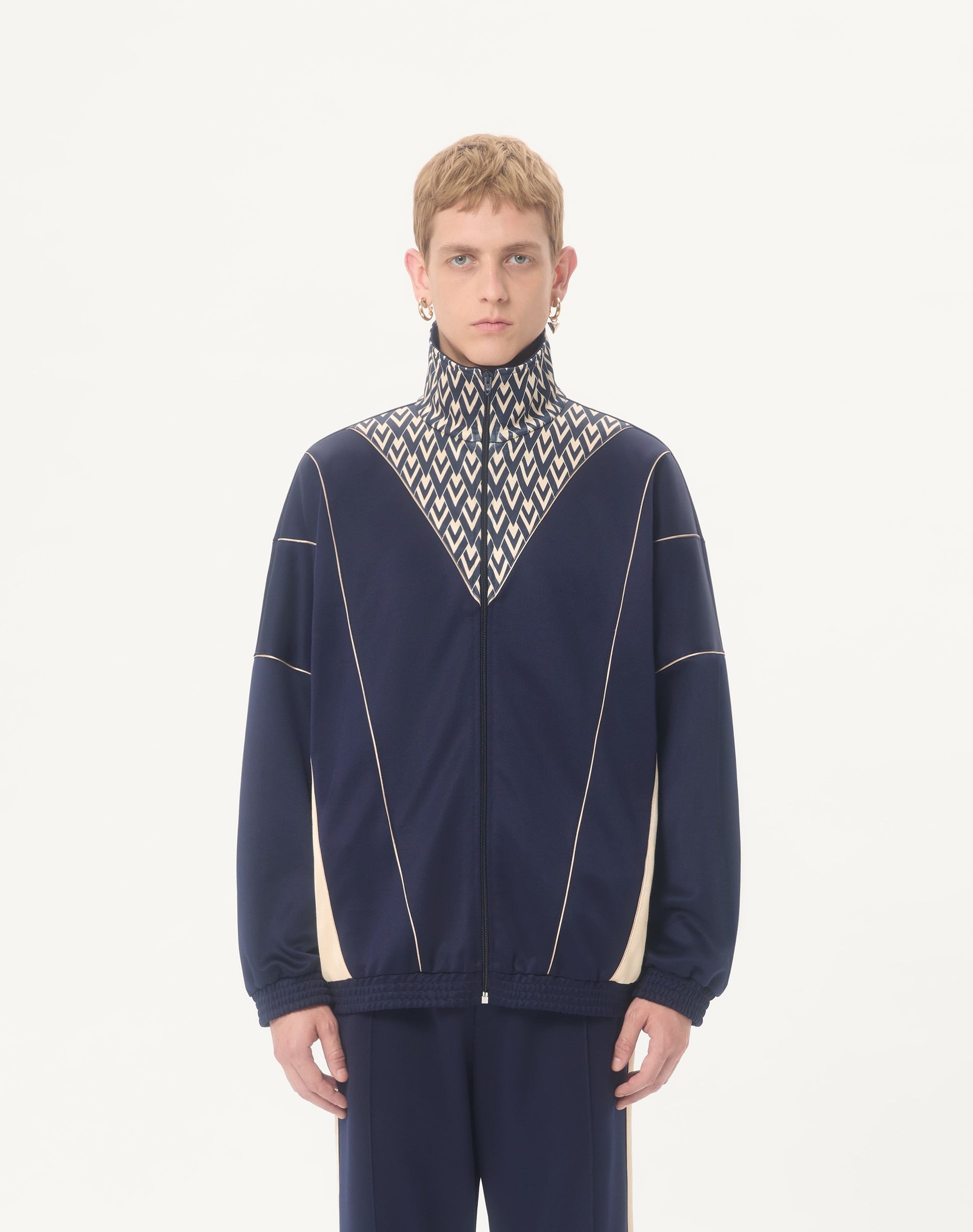 Valentino Acetate Sweatshirt With Zip And Inlaid Toute La V Print