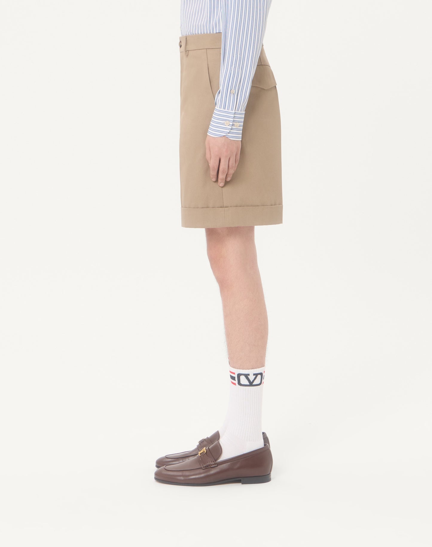 Valentino Cotton Gabardine Bermuda Shorts With Turn-up And Vlogo Embroidery