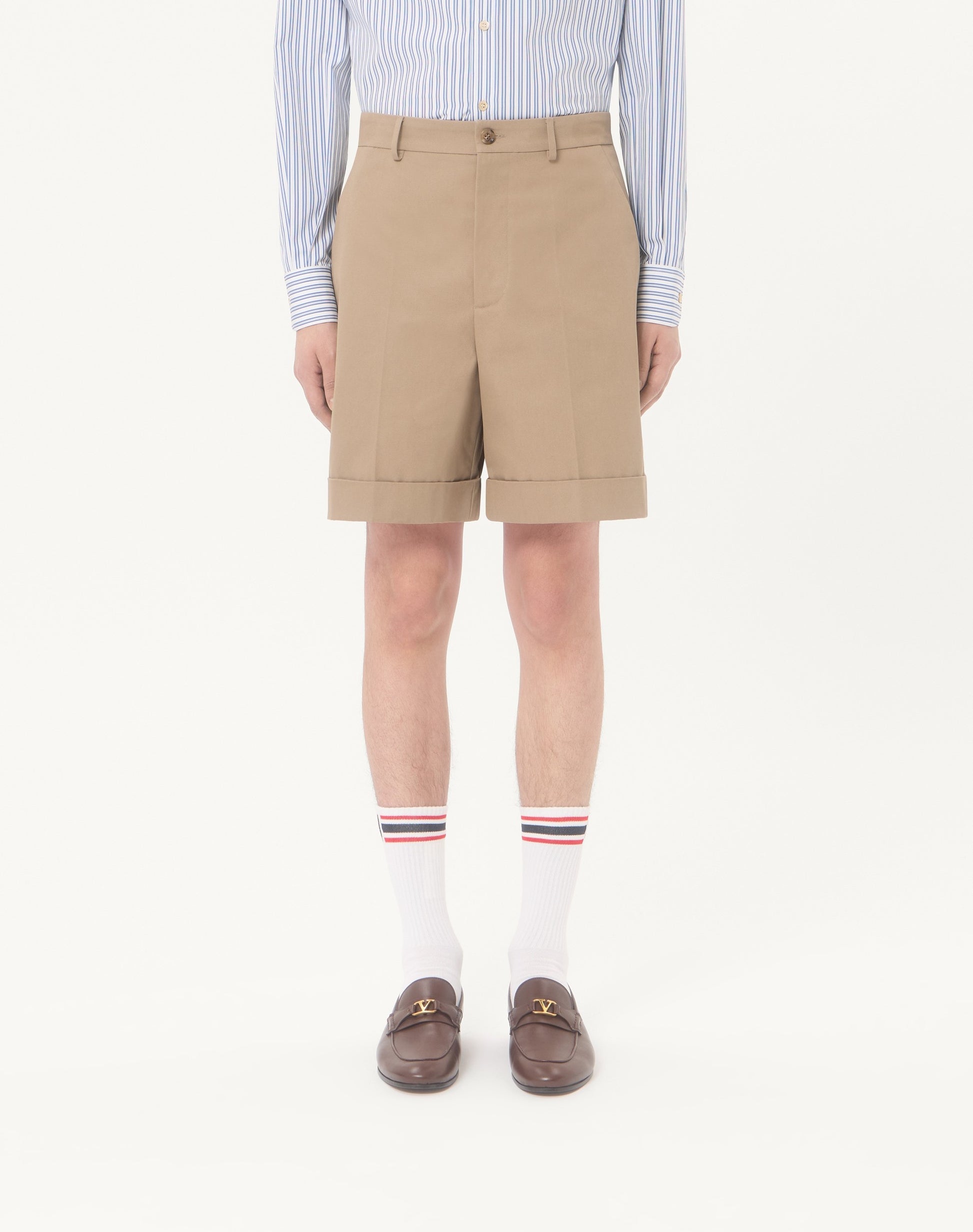 Valentino Cotton Gabardine Bermuda Shorts With Turn-up And Vlogo Embroidery