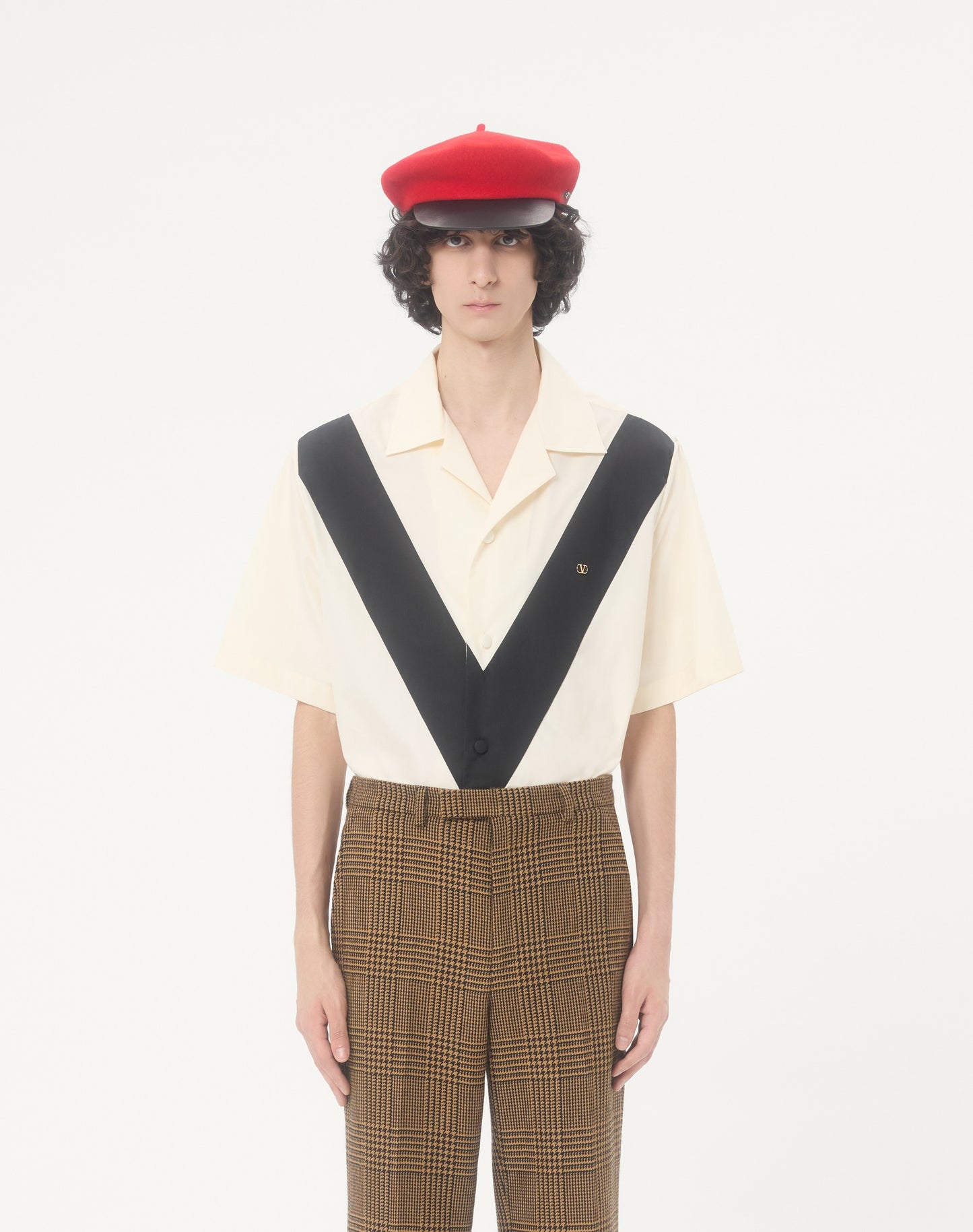 Valentino Cotton Poplin Bowling Shirt With Inlaid V And Vlogo Patch