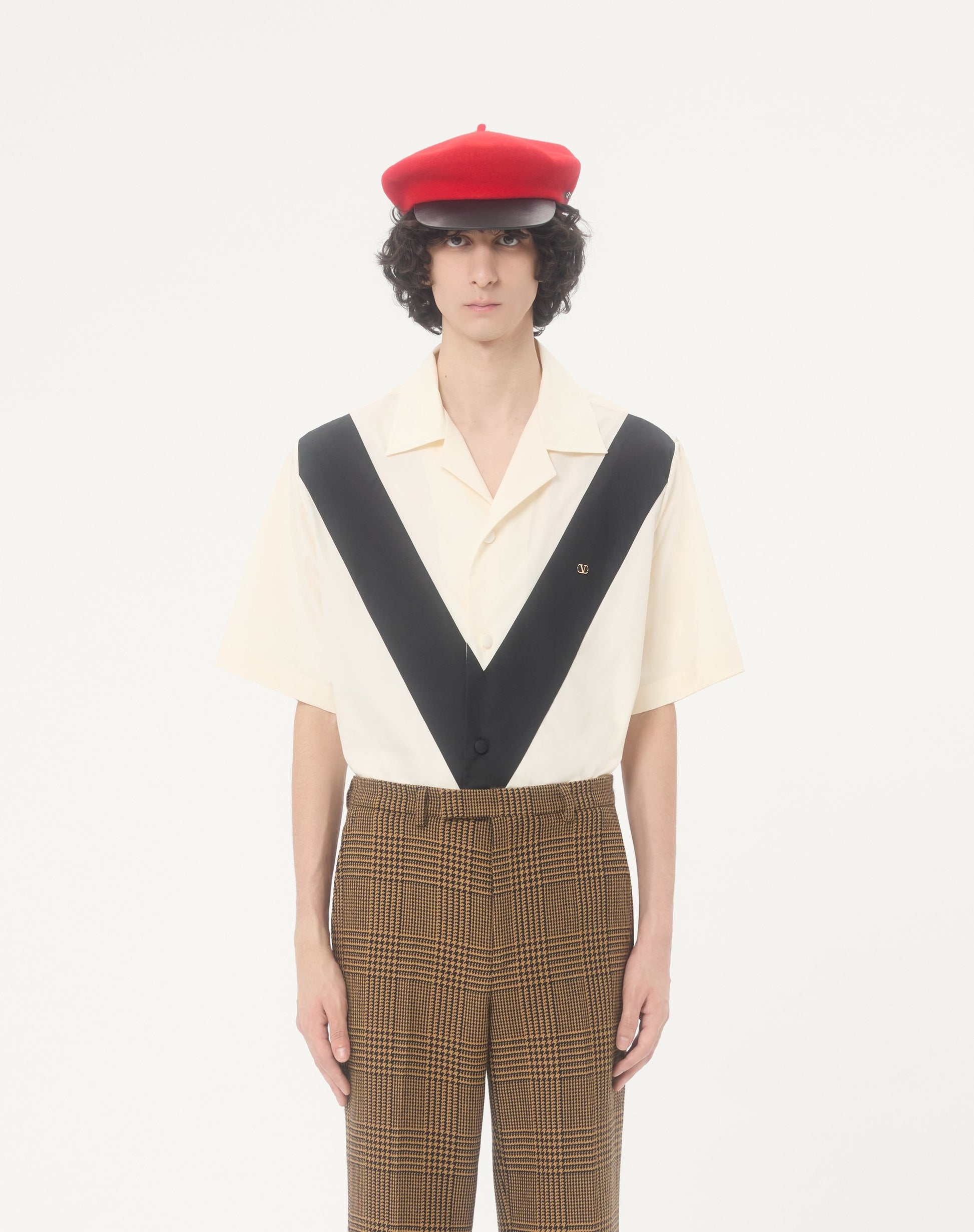 Valentino Cotton Poplin Bowling Shirt With Inlaid V And Vlogo Patch
