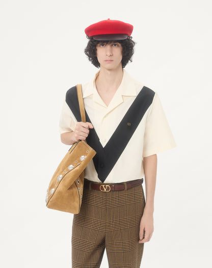 Valentino Cotton Poplin Bowling Shirt With Inlaid V And Vlogo Patch