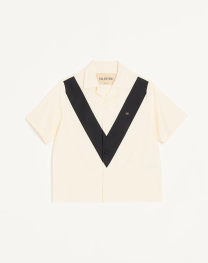 Valentino Cotton Poplin Bowling Shirt With Inlaid V And Vlogo Patch
