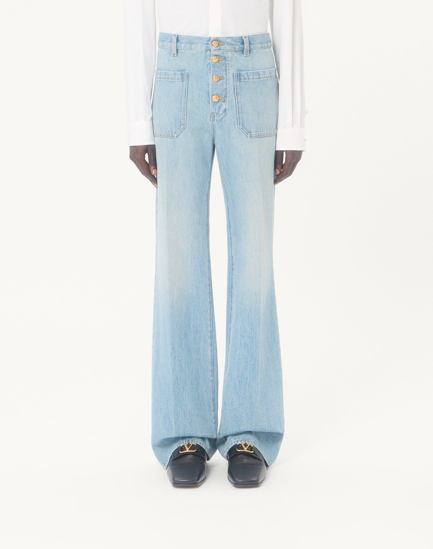 Valentino Denim Trousers With Gold Buttons