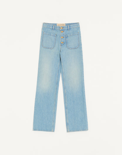 Valentino Denim Trousers With Gold Buttons