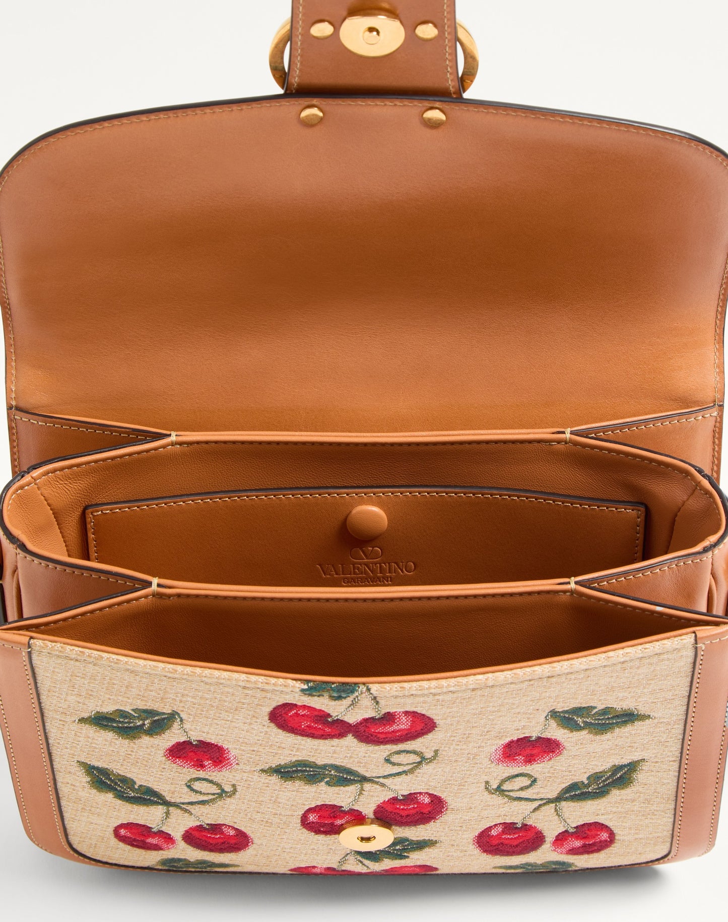 Valentino Garavani 9to5 Shoulder Bag In Jacquard Raffia With Cherryfic Motif