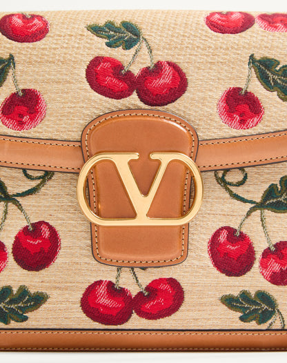 Valentino Garavani 9to5 Shoulder Bag In Jacquard Raffia With Cherryfic Motif